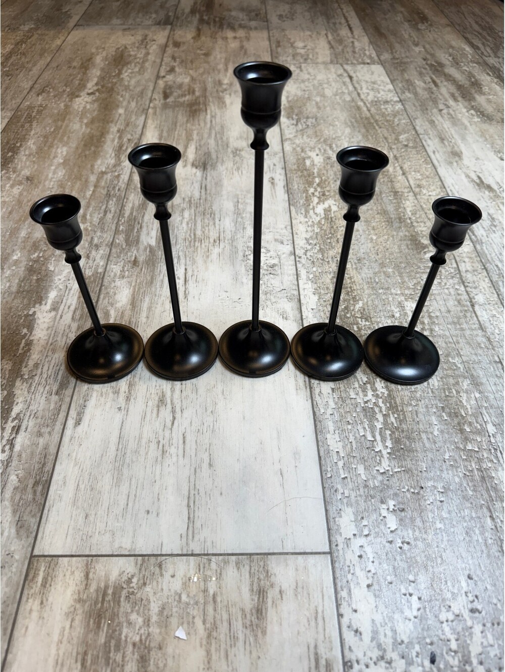 et of 5 Black Metal Candlestick Holders Graduated Heights Gothic